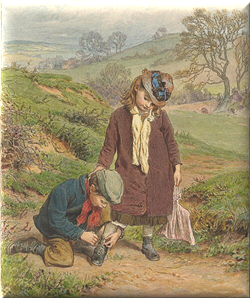 Boy Tying a Girl’s Shoe — Robert Barnes
